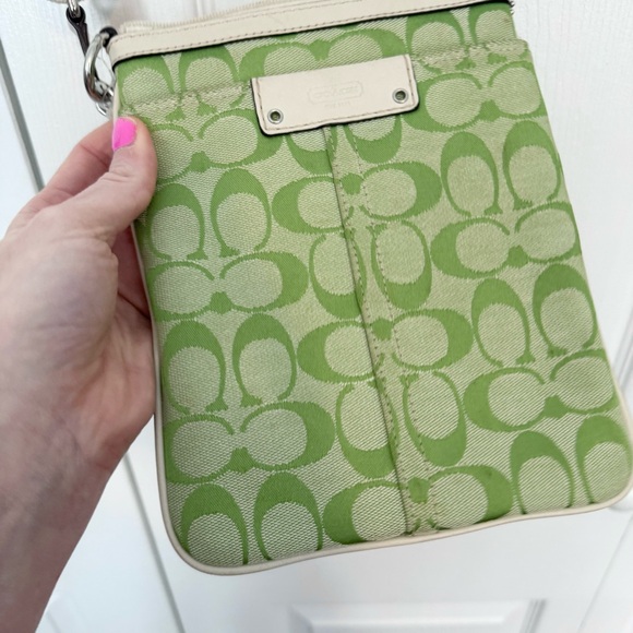 Coach Handbags - Vintage 90’s Coach Lime Green Signature Monogram Pattern Canvas Crossbody Bag